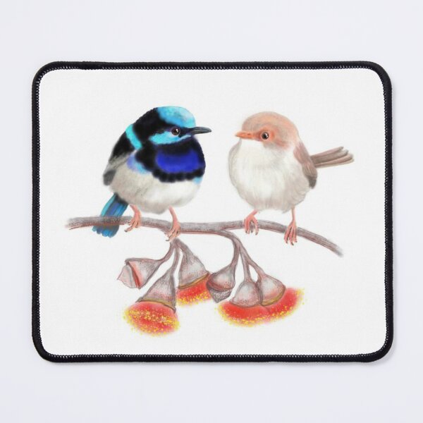 Item preview, Pair of Superb Fairywrens on Silver Princess Blossoms designed and sold by Anne Fries.