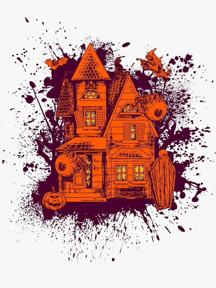 "Haunted House (Orange)" Sticker for Sale by reypr Redbubble