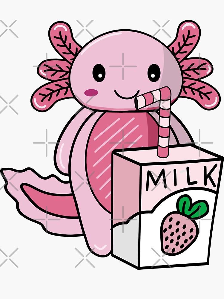 "Kawaii Axolotl Strawberry Milk Cute Teens Girls Axolotl" Sticker for