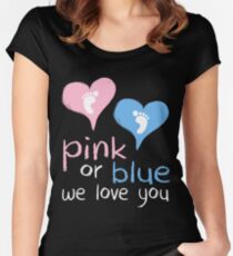 Pink Or Blue We Love You Baby Shower Heart Gender Reveal Party Mens Womens T Shirt You Baby Shower Gender Reveal Party Mens Womens T Shirt Funny Cute Gift Women's Fitted Scoop T-Shirt
