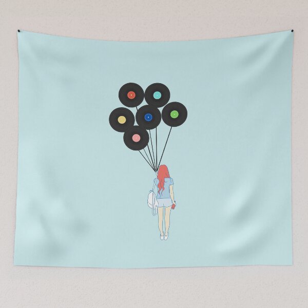 Item preview, Girl With Vinyl Records Balloons For Retro Music Art Lover And Vintage Musicians designed and sold by Funwithmusic.