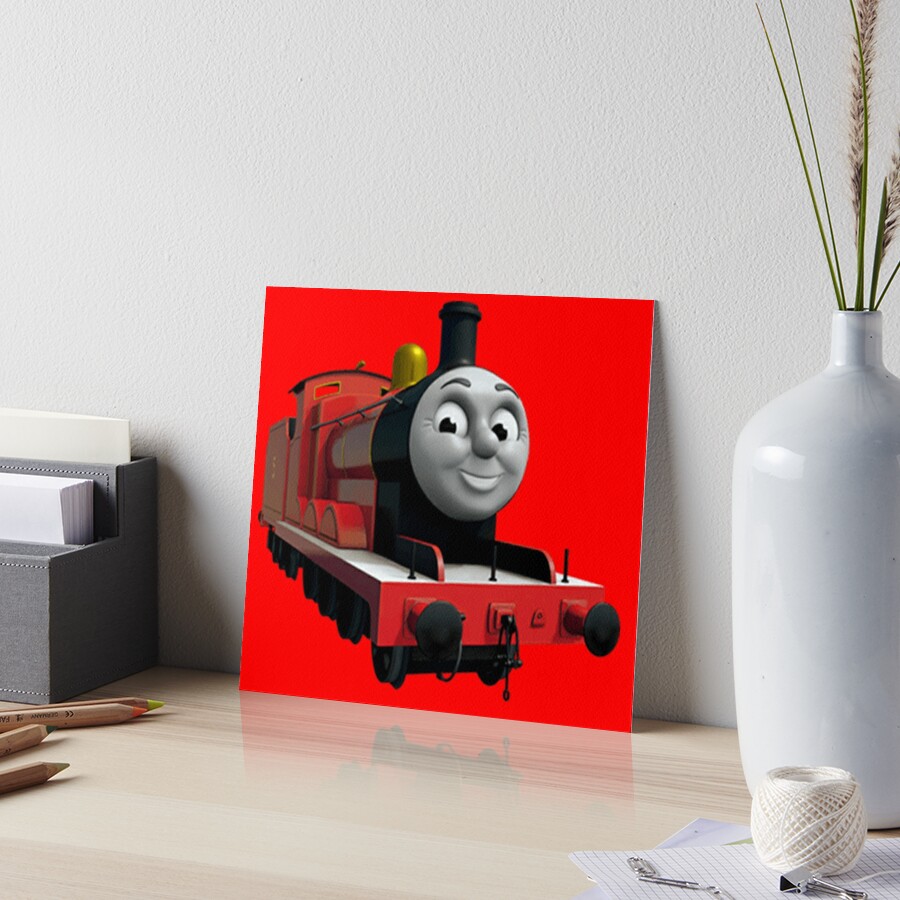 Happy James the Red Engine (Pink) Square Card Art Board Print for Sale by  sleepyhenry