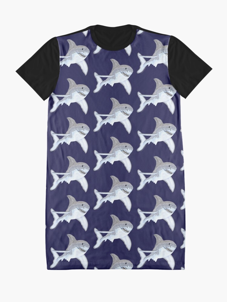 Alternate view of Great White Shark Fanciful Aquatic Watercolor Graphic T-Shirt Dress