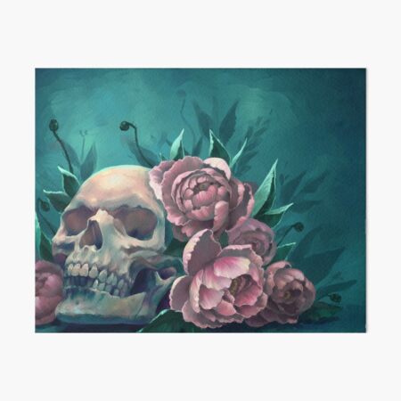 Skull and Peonies Art Board Print