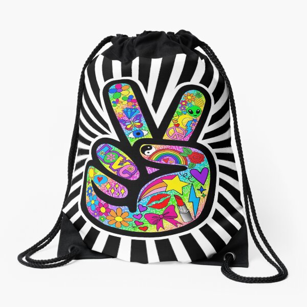 Funky Peace Sign Starburst Drawstring Bag