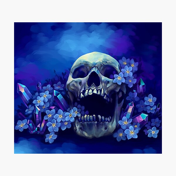 Skull and Forget-me-nots Photographic Print