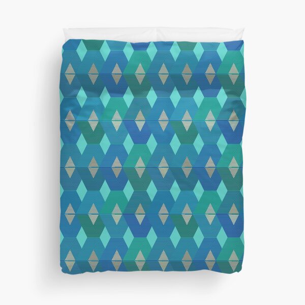 Mid-Century Modern Diamond Print, Turquoise Duvet Cover