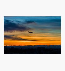 Airplane silhouette on sunset sky background, summertime Photographic Print