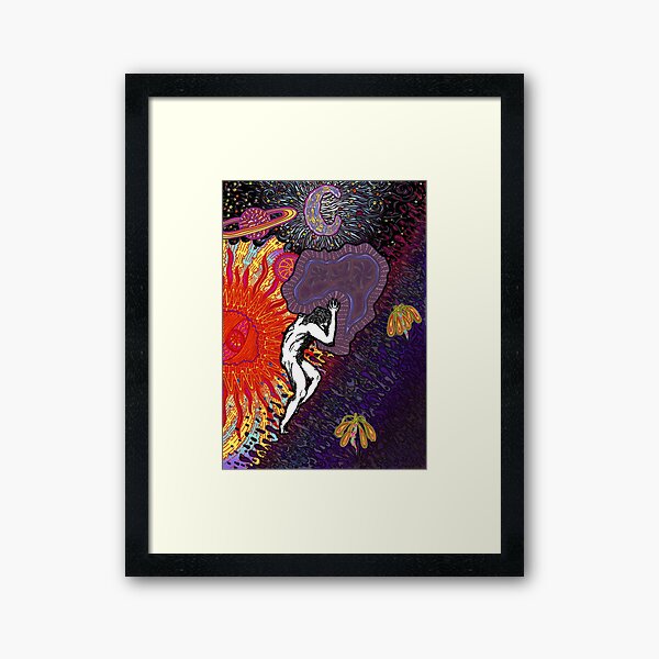 PSYCHEDELIC TRIPPY HORROR VACUI MYTH OF SISYPHUS - full colour Framed Art Print