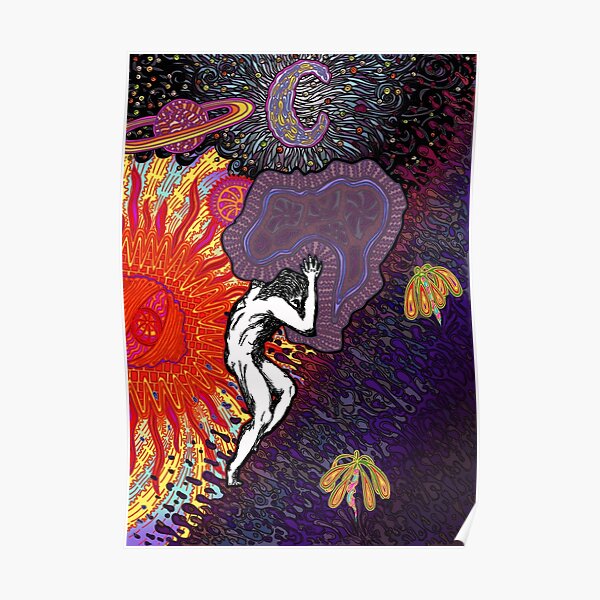 PSYCHEDELIC TRIPPY HORROR VACUI MYTH OF SISYPHUS - full colour Poster
