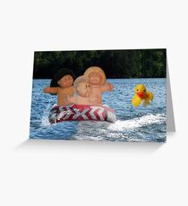 WEEE > SPLISH SPLASH CABBAGE PATCH KIDS (DOLLS) AND DUCK HAVING FUN IN THE WATER Greeting Card