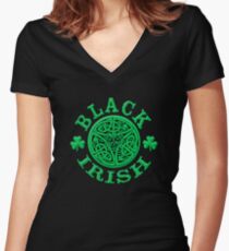 BLACK IRISH with Celtic Art Women's Fitted V-Neck T-Shirt