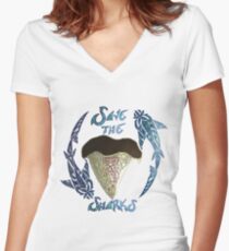 Save The Sharks Women's Fitted V-Neck T-Shirt