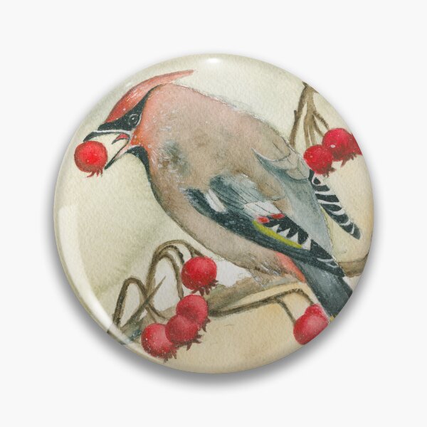 Item preview, Bohemian Waxwing Watercolor painting designed and sold by KatasArt.