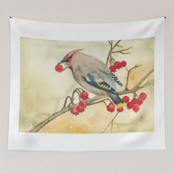 Item preview, Bohemian Waxwing Watercolor painting designed and sold by KatasArt.