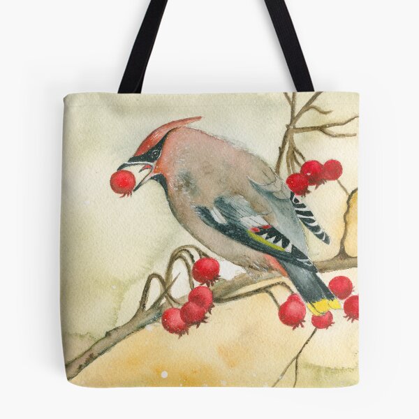 Item preview, Bohemian Waxwing Watercolor painting designed and sold by KatasArt.