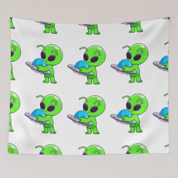 Item preview, Cute alien hugging a UFO cartoon. designed and sold by BEAUTY ⭐⭐⭐⭐⭐.