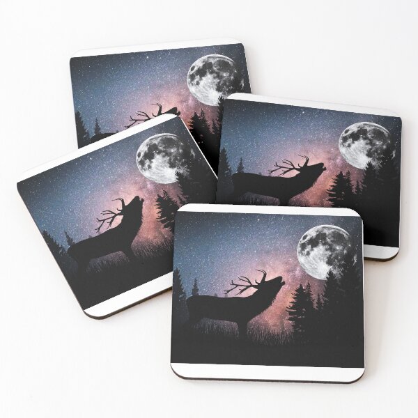 Item preview, Northern Lights Night Sky Galaxy with Deer Stands designed and sold by ArtAndCreatshop.