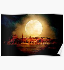 Fire Moon over New London-on-Thames Poster