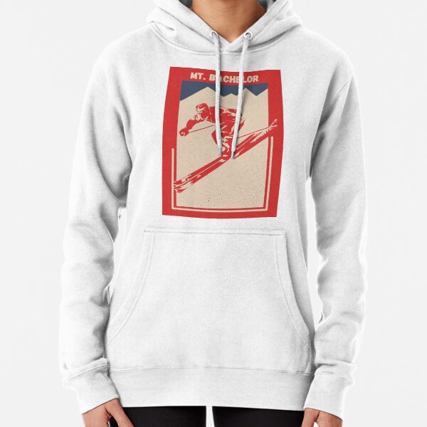 Aperçu de l'œuvre Mt Bachelor in Oregon, États-Unis, Amérique du Nord - Affiche de ski rouge vintage pour skieur alpin de montagne créée et vendue par Vintage-TM.