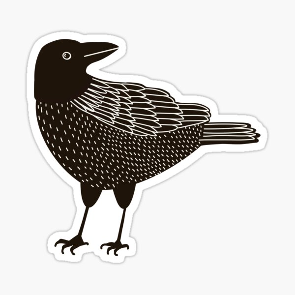 Black and white crow, in a woodcut style Sticker