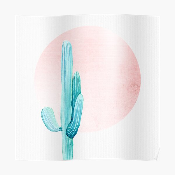 Elegant Cactus Rosegold Pink and Turquoise Desert Cacti Home Decor Poster