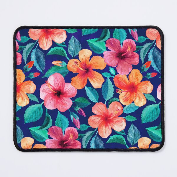 Item preview, Colorful Watercolor Hibiscus on Indigo Blue designed and sold by micklyn.