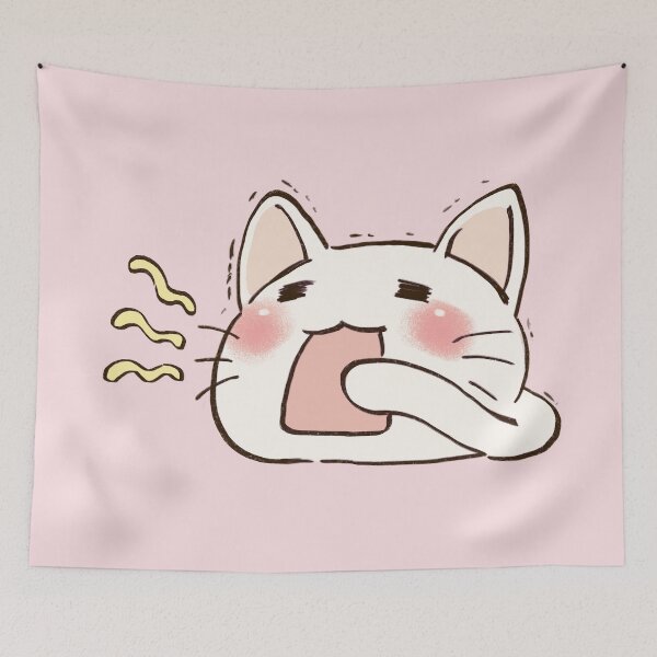Item preview, I draw lucky star white cat yawning designed and sold by RansRoom.