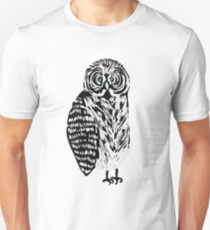 Tawny owl illustration, cute confused black and white bird Unisex T-Shirt