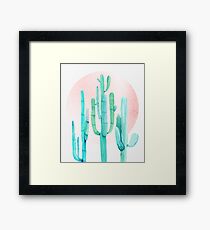 Pretty Cactus Rosegold Pink and Turquoise Desert Cacti Southwest Decor Framed Print