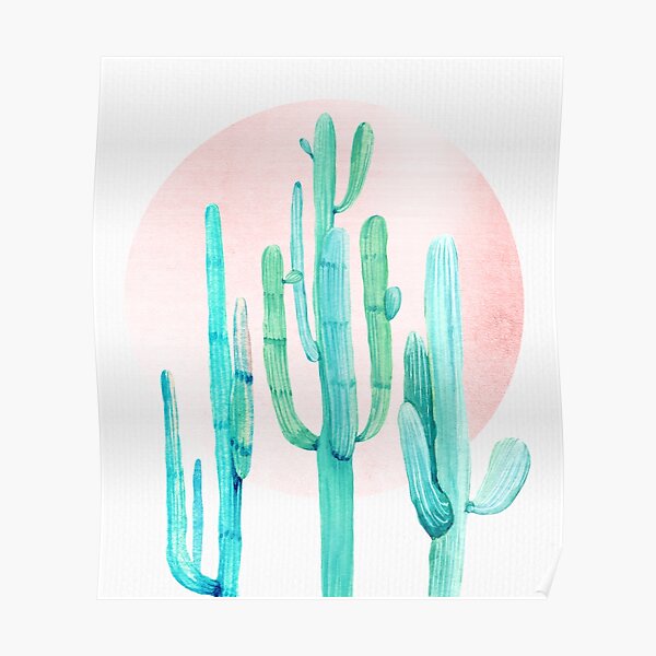 Pretty Cactus Rosegold Pink and Turquoise Desert Cacti Southwest Decor Poster