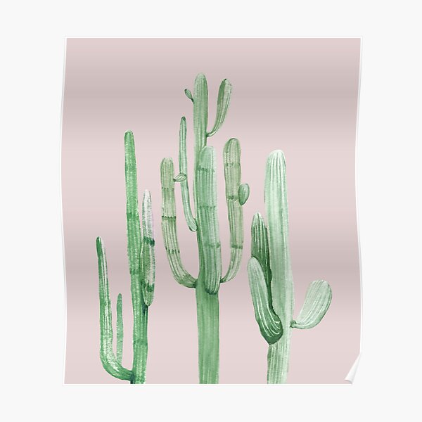 Pretty Cactus Pink and Green Desert Cacti Wall Art Poster