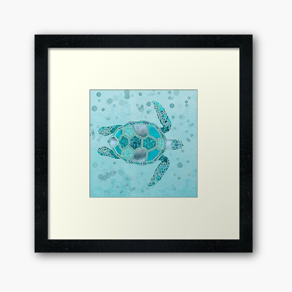 Glamour Aqua Turquoise Turtle Underwater Scenery Framed Art Print