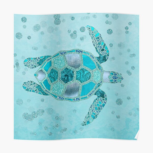 Glamour Aqua Turquoise Turtle Underwater Scenery Poster