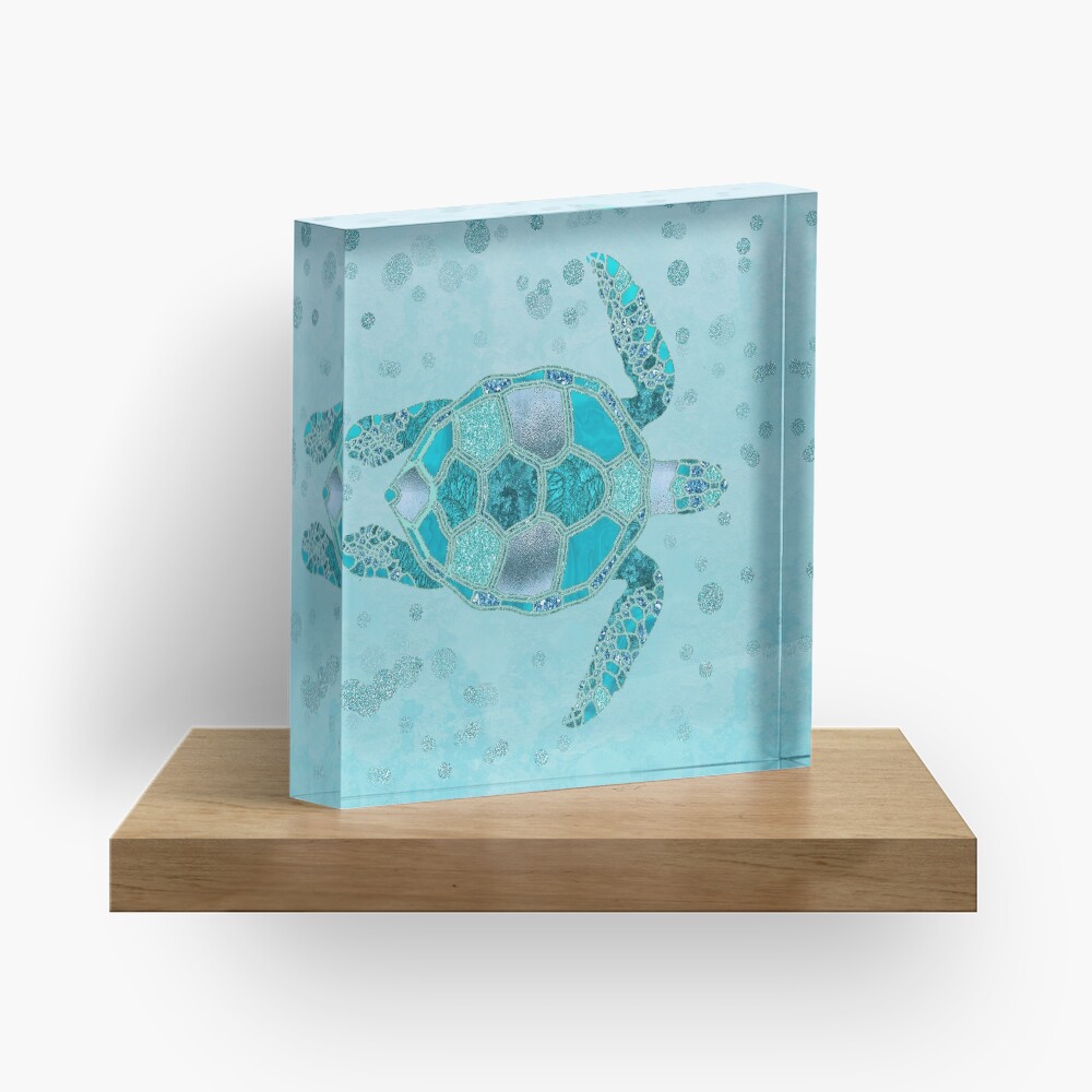 Glamour Aqua Turquoise Turtle Underwater Scenery Acrylic Block