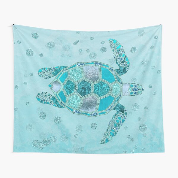 Glamour Aqua Turquoise Turtle Underwater Scenery Tapestry
