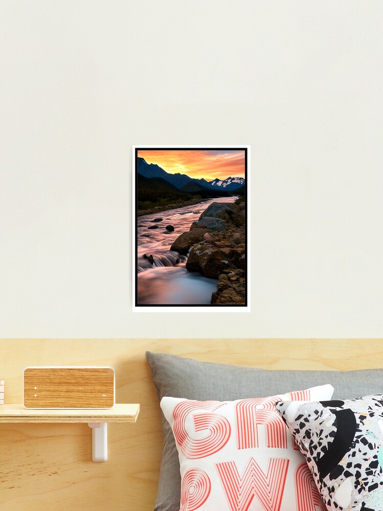 Thumbnail 1 of 3, Photographic Print, River and waterfall at Sunset designed and sold by Peter Barrett.