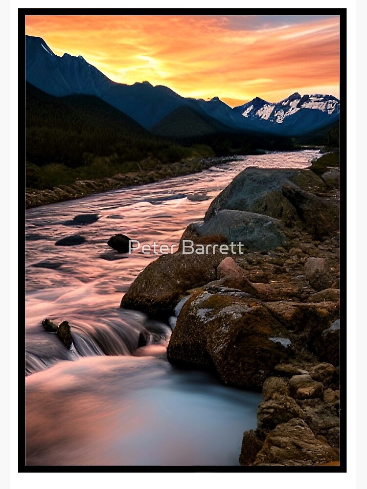 Artwork view, River and waterfall at Sunset designed and sold by Peter Barrett