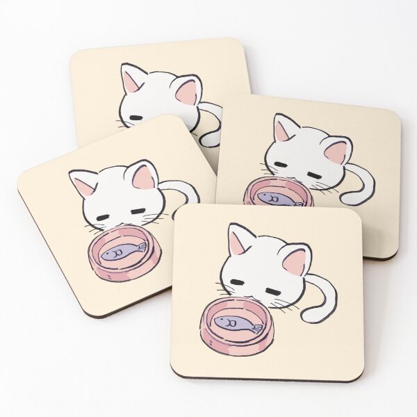 Item preview, I draw lucky star white cat eating fish designed and sold by RansRoom.