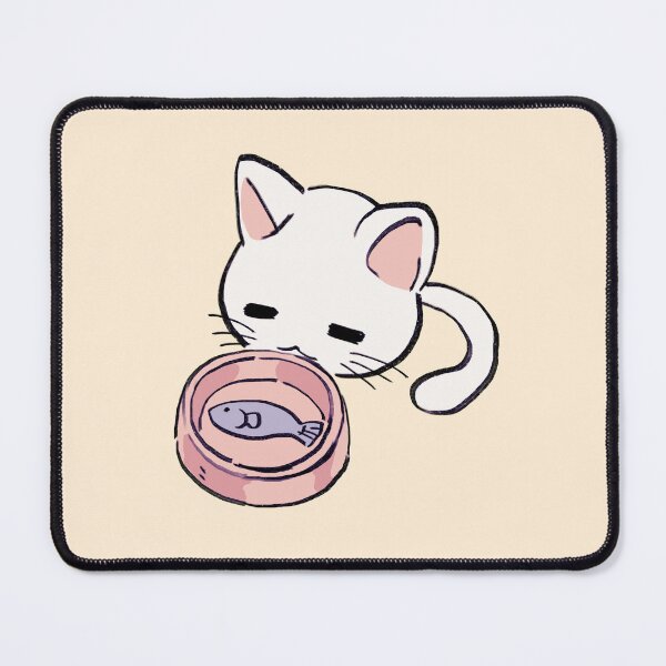 Item preview, I draw lucky star white cat eating fish designed and sold by RansRoom.