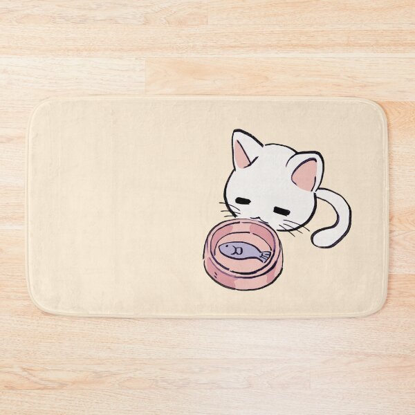 Item preview, I draw lucky star white cat eating fish designed and sold by RansRoom.