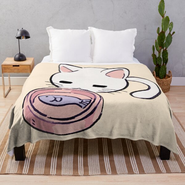 Item preview, I draw lucky star white cat eating fish designed and sold by RansRoom.