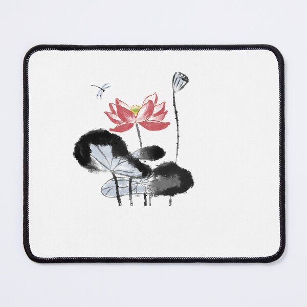 Item preview, Chinese Beautiful black and pink flower and dragobfly ink sketch watercolor art design designed and sold by MsLuciaStore.