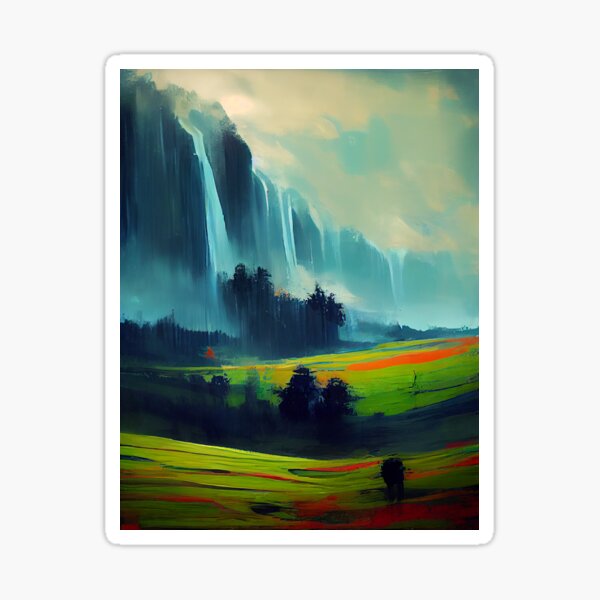 "Waterfall Landscape Artwork, wall art, painting, digital art