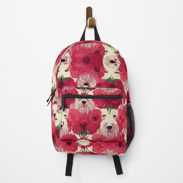 Item preview, Red, pink and white flowers and dogs pattern designed and sold by Riverside-Moon.
