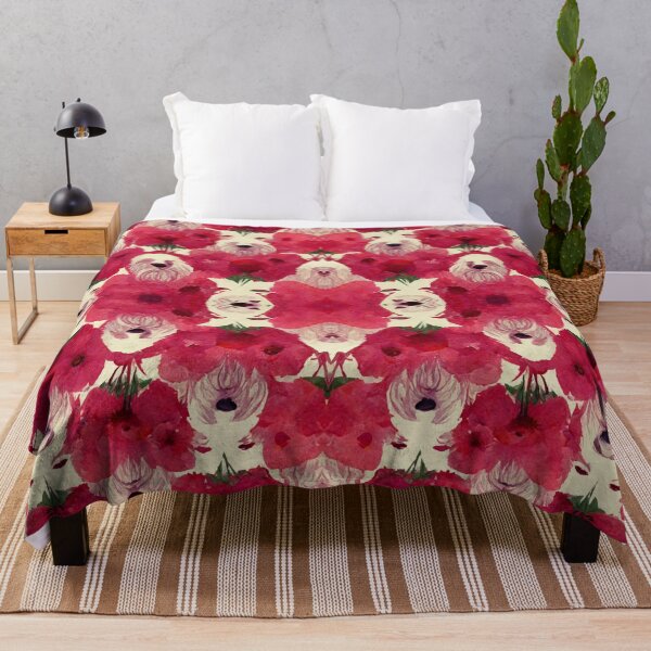 Item preview, Red, pink and white flowers and dogs pattern designed and sold by Riverside-Moon.