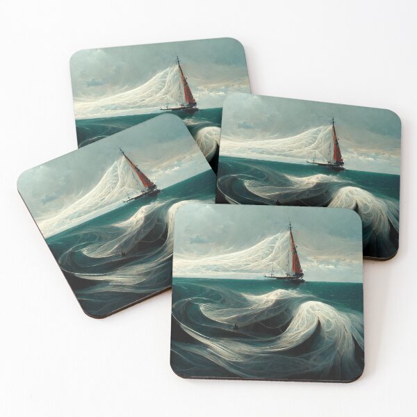 Item preview, Boat sailing on violent waves designed and sold by Riverside-Moon.