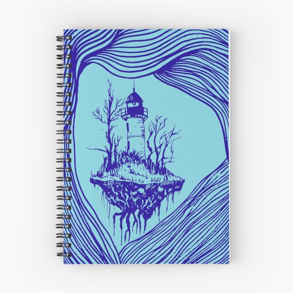 Item preview, Flying lighthouse among the waves, blue outline, surrealistic landscape designed and sold by Kioto.