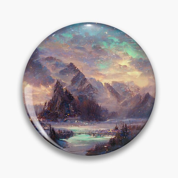 Item preview,  Magical Christmas Skyrim Aurora Clouds - Christmas village Landscape Painting | Purple Misty Magic designed and sold by Million-Clouds.