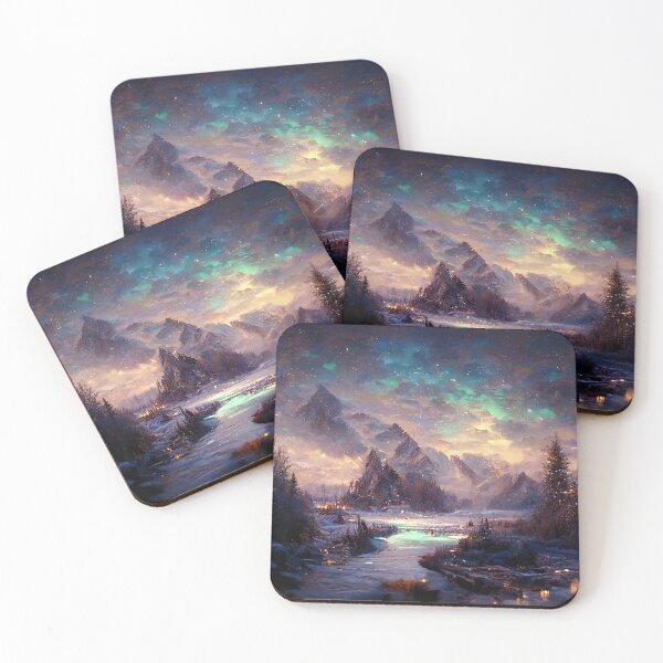 Item preview,  Magical Christmas Skyrim Aurora Clouds - Christmas village Landscape Painting | Purple Misty Magic designed and sold by Million-Clouds.